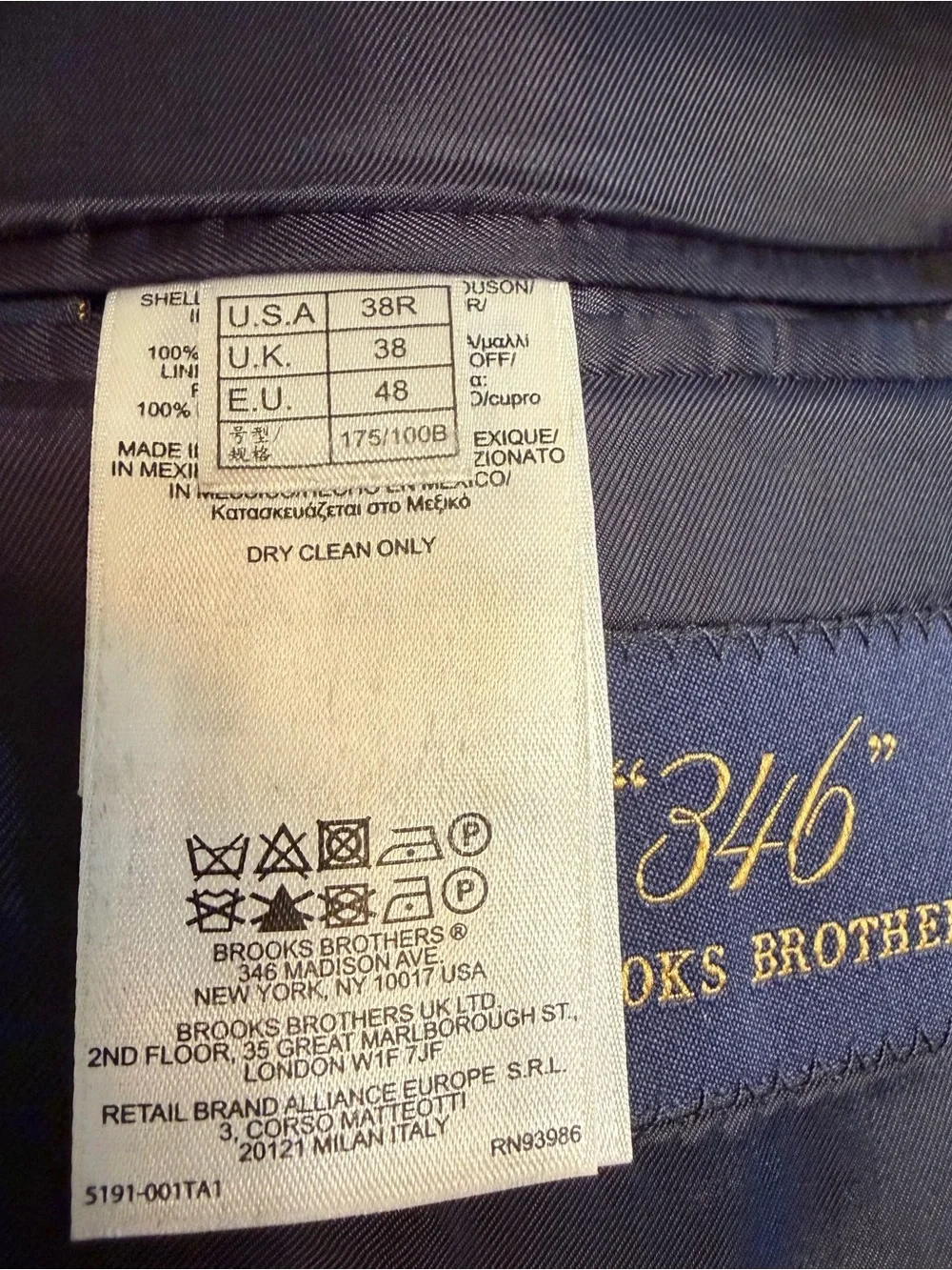 Brooks Brothers 346 Gold 2-Button Blazer Navy Blue Men’s Size 38 R Sport Coat
